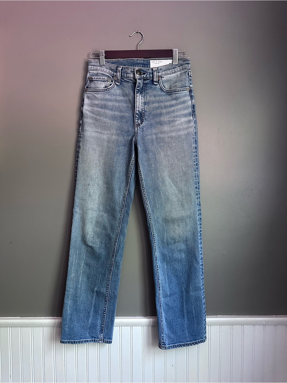 Rag & Bone The Harlow Ankle Straight Jeans Vintage Medium Blue Wash 25